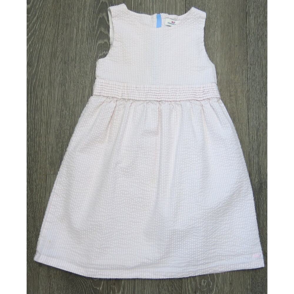 VINEYARD VINES Sleeveless Seersucker Dress Size 5 Girls Summer Stripe Pink White